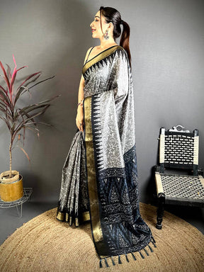 Black Pearl Ikkat Dola Silk Saree