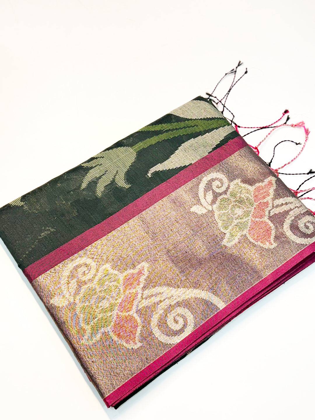 Green Soft Chanderi Pochampally Ikkat Saree