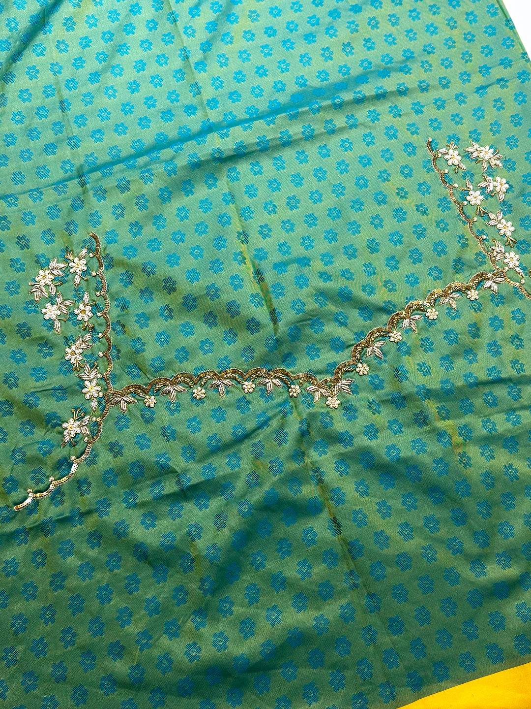 Gold Zari Woven Yellow Soft Silk Saree With Maggam Blouse