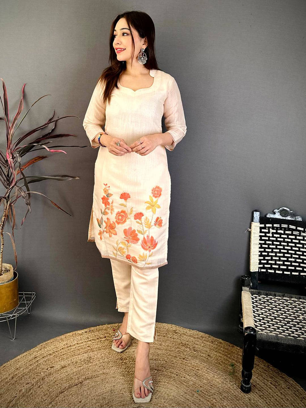 Stylish Cotton Zari Ari Work Kurti
