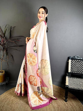 Artistic Sand Dollar Print Soft Tussar Saree