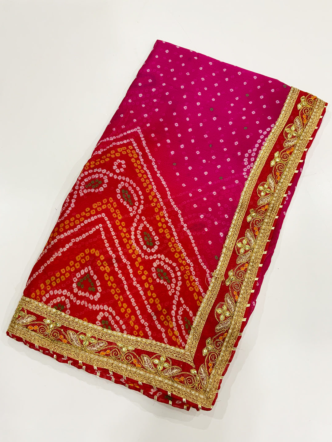 Golden Chinnon Bandhej Print Saree