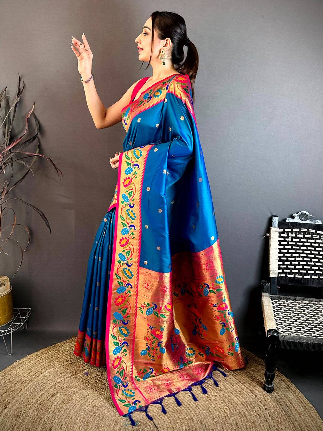 Royal Blue Soft Silk Minakari Pallu Saree