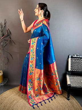 Royal Blue Soft Silk Minakari Pallu Saree