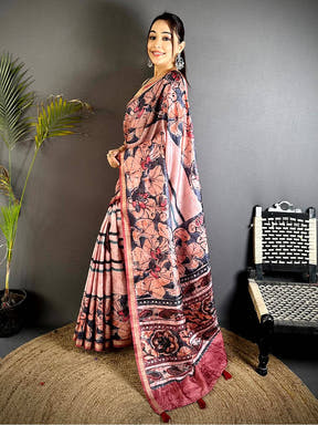 Majestic Ghicha Tussar Digital Art Saree