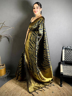Banarasi Katan Silk Zebra Stripe Zari Saree