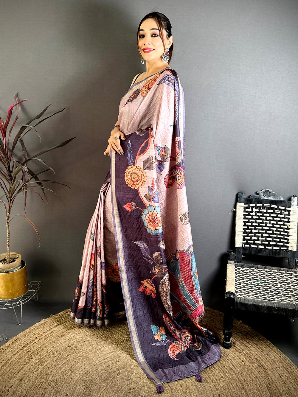 Elegance Soft Tussar Kalamkari Saree