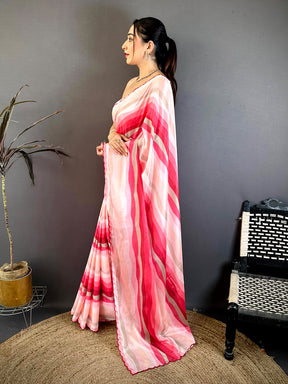 Vibrant Soft Chiffon Striped Cutwork Saree