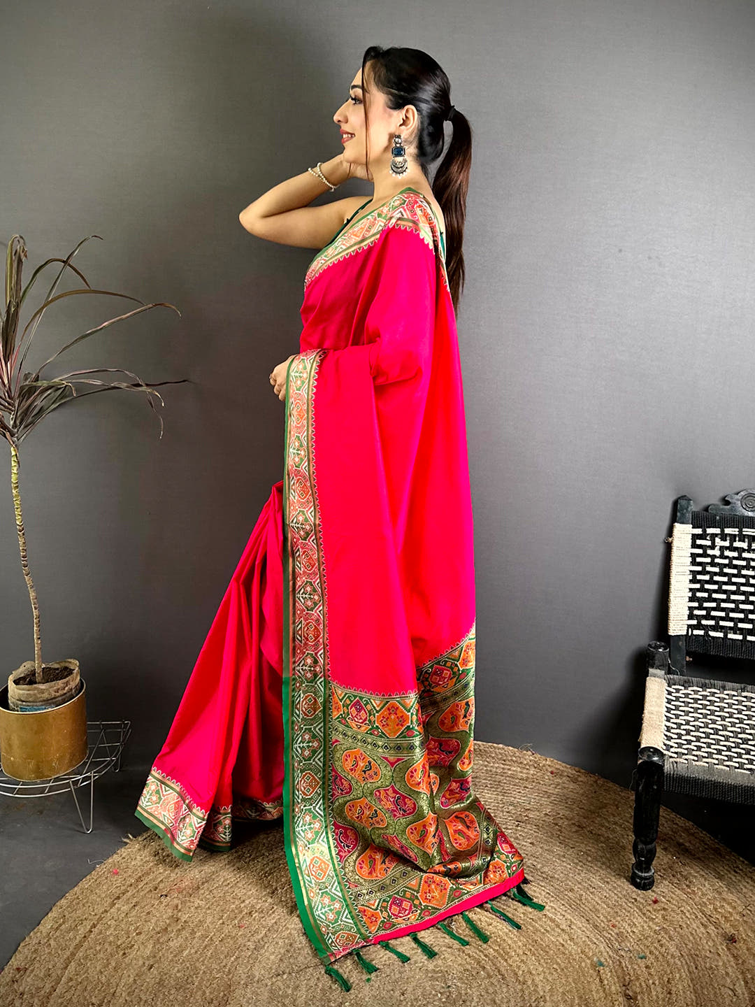Pink Soft Silk Pochampally Ikkat Minakari Saree