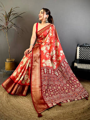 Coral Dola Big Floral Zari Kanchi Saree