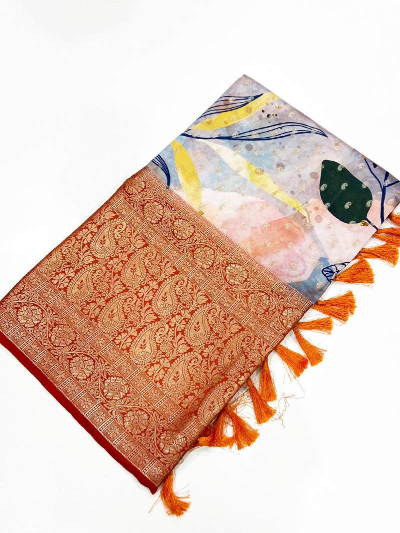 Artistry Banarasi Silk Floral Print Saree