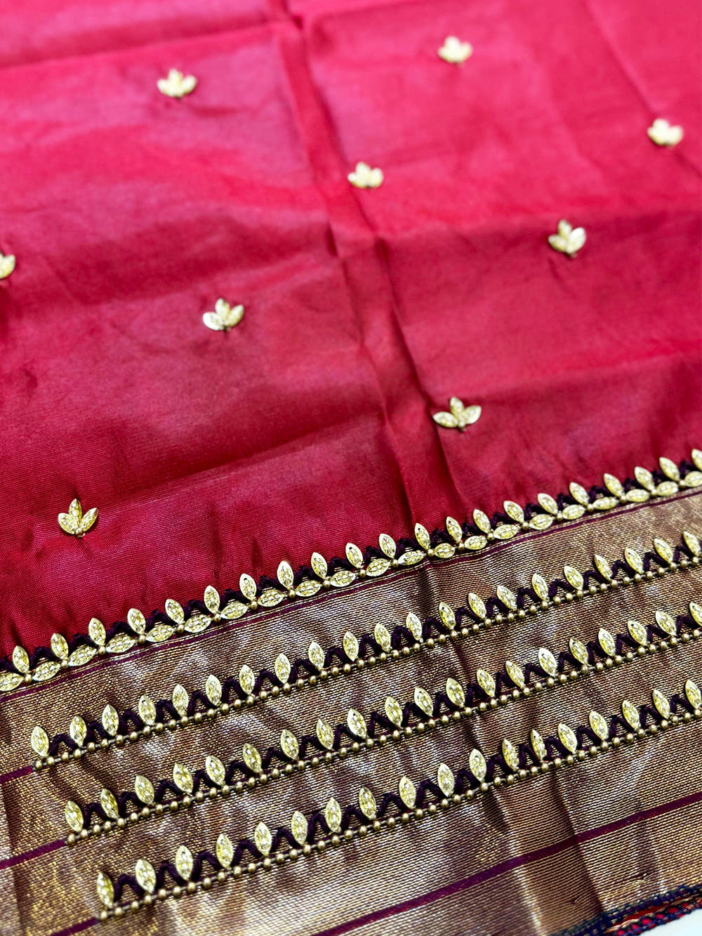 Regal Wine Banarasi Katan Silk Zari Saree With Maggam Blouse