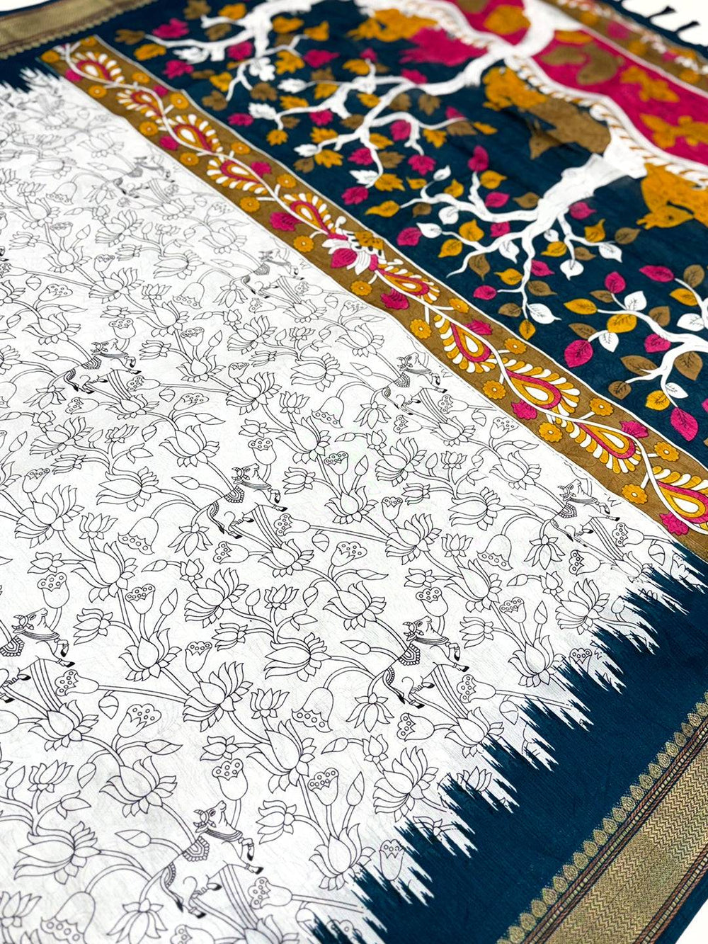 Rama Pichwai Printed Dola Silk Saree