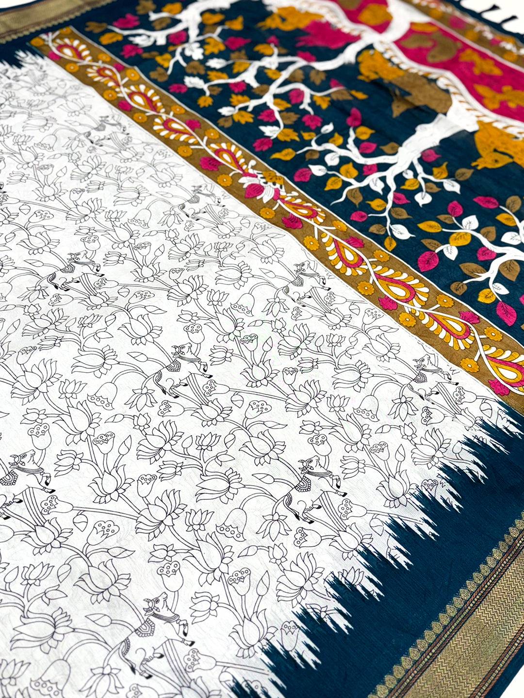 Rama Pichwai Printed Dola Silk Saree