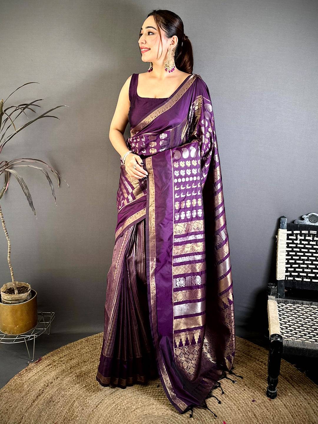Purple Celebrity Soft Silk Zari Weaving Saree