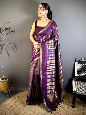 Purple Celebrity Soft Silk Zari Weaving Saree