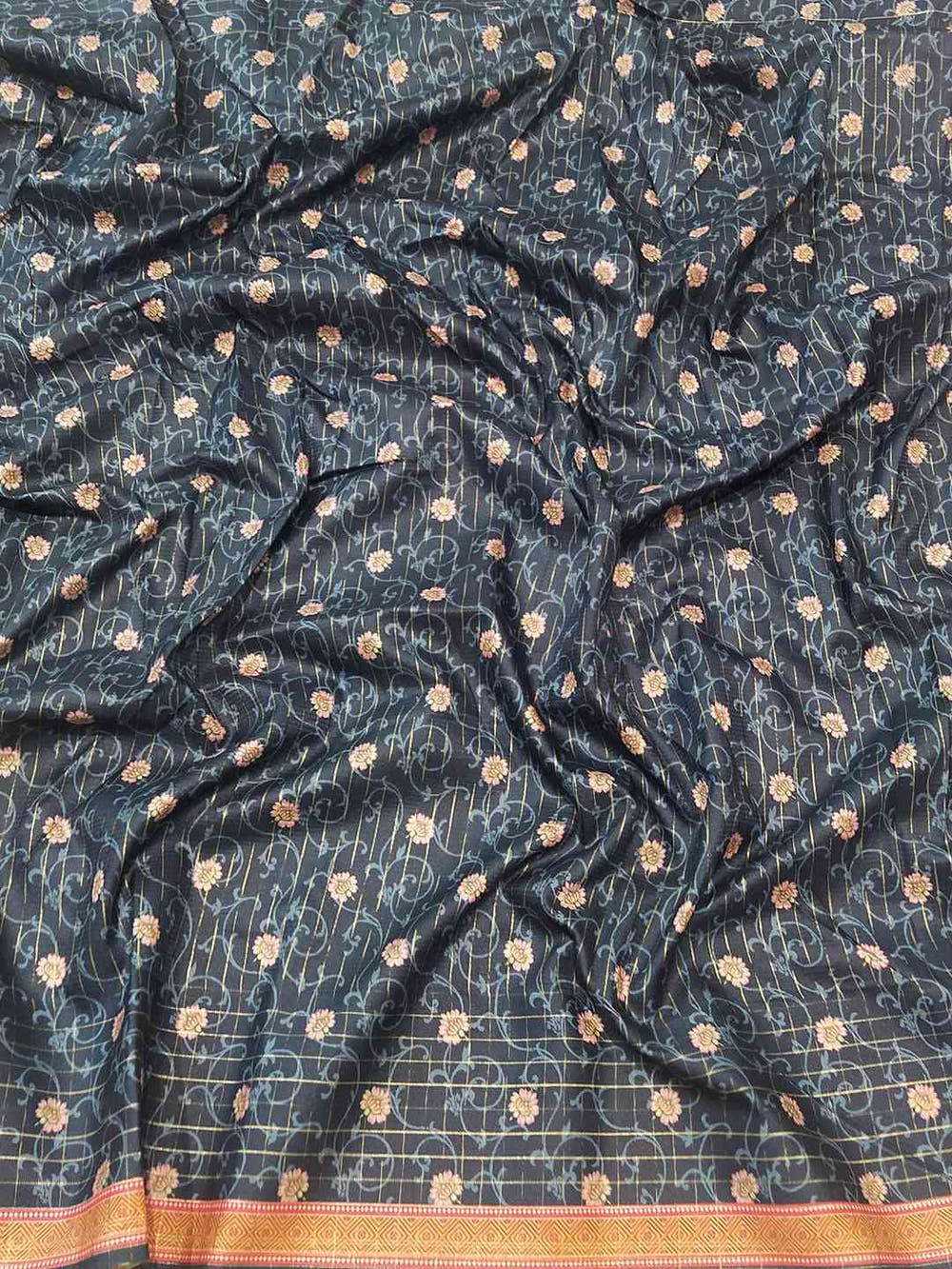 Detailed Fabric of Silver Satin Kota Doria Saree