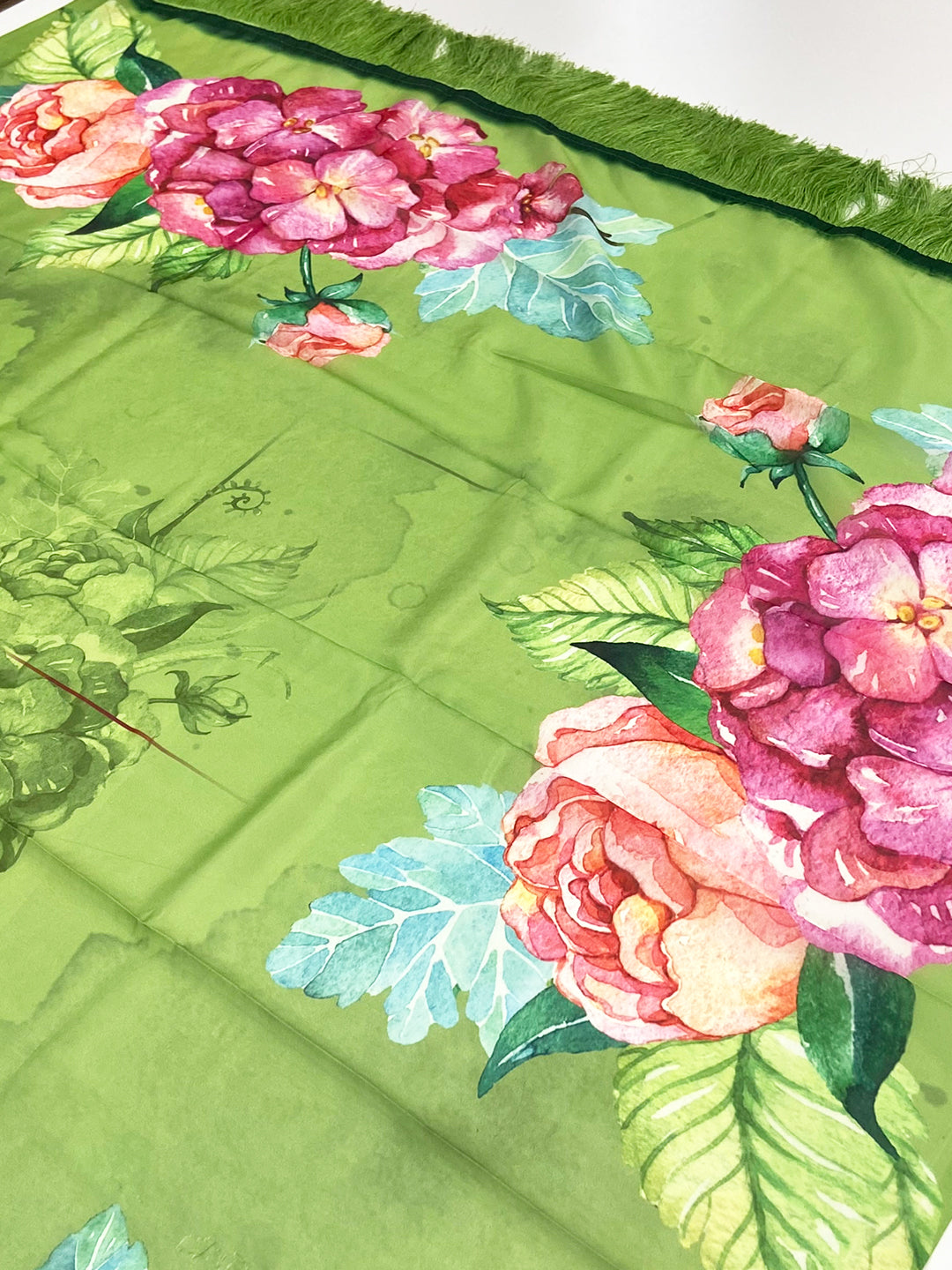 Elegant Flora Green Tebi Silk Saree