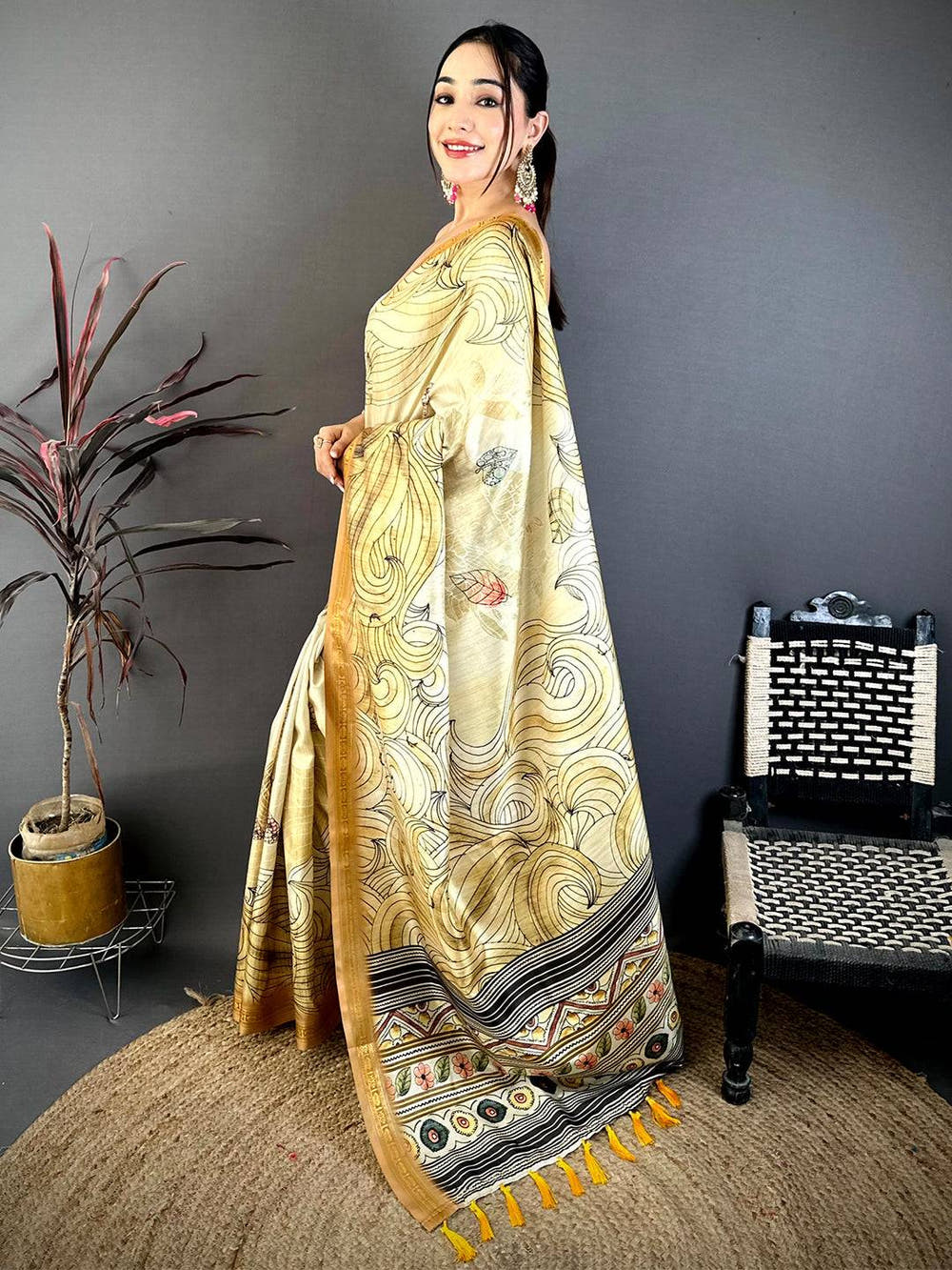 Classic Freehand Kalamkari Silk Saree
