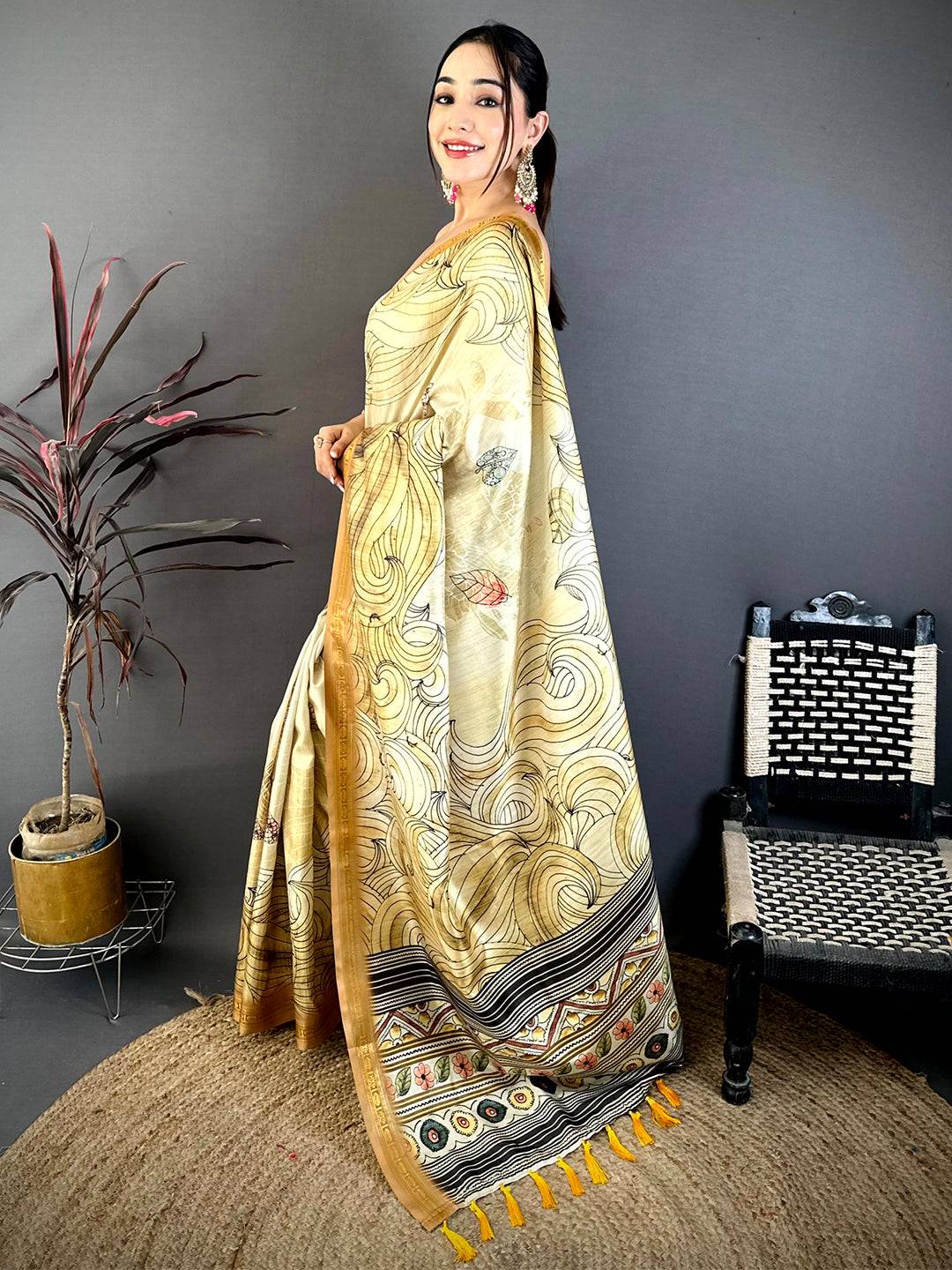 Classic Freehand Kalamkari Silk Saree