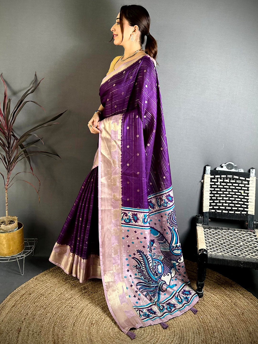 Purple Kalamkari Pallu Gadwal Saree