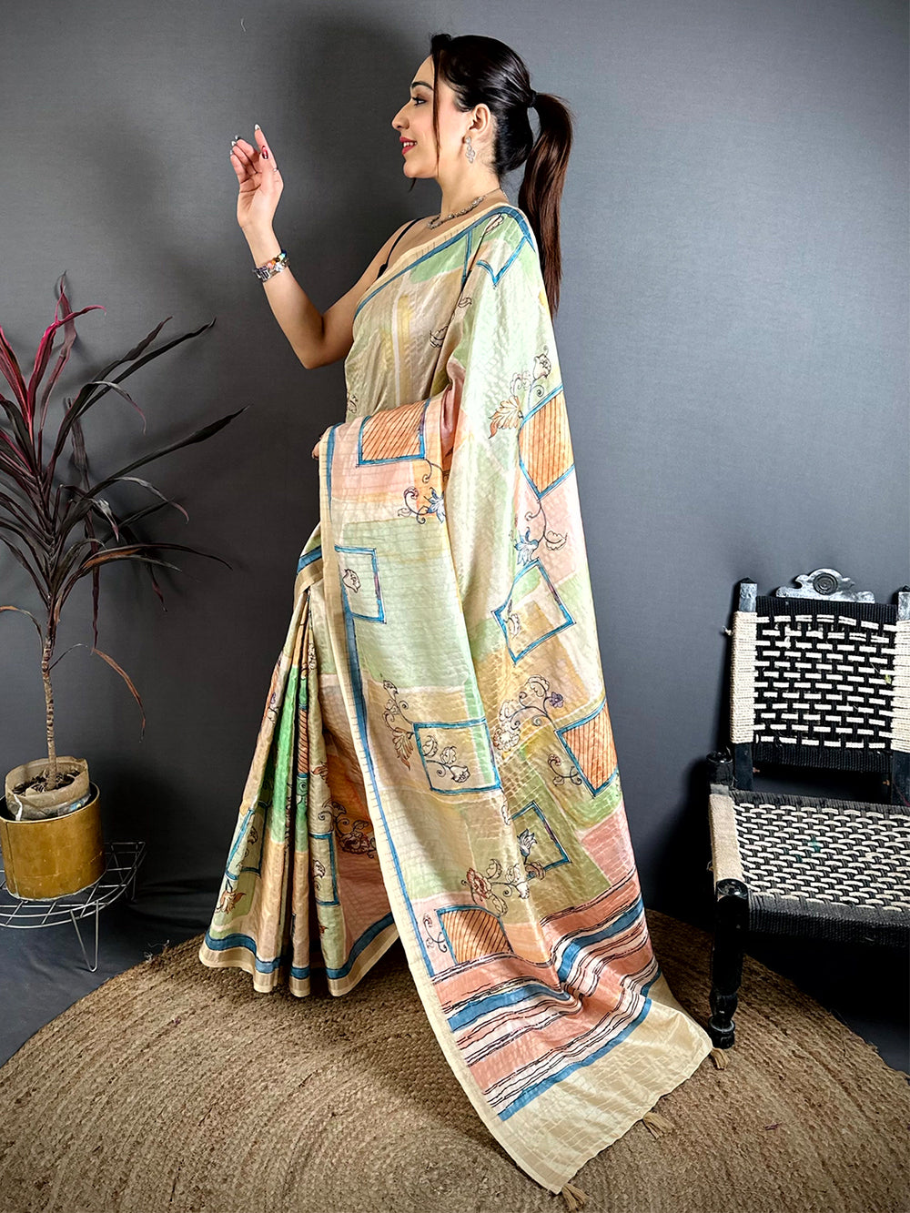 Majestic Ghicha Weave Kalamkari Saree