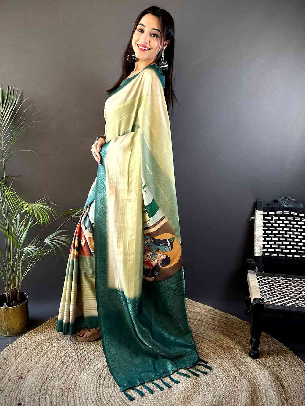 Green Crepe Silk Floral Saree