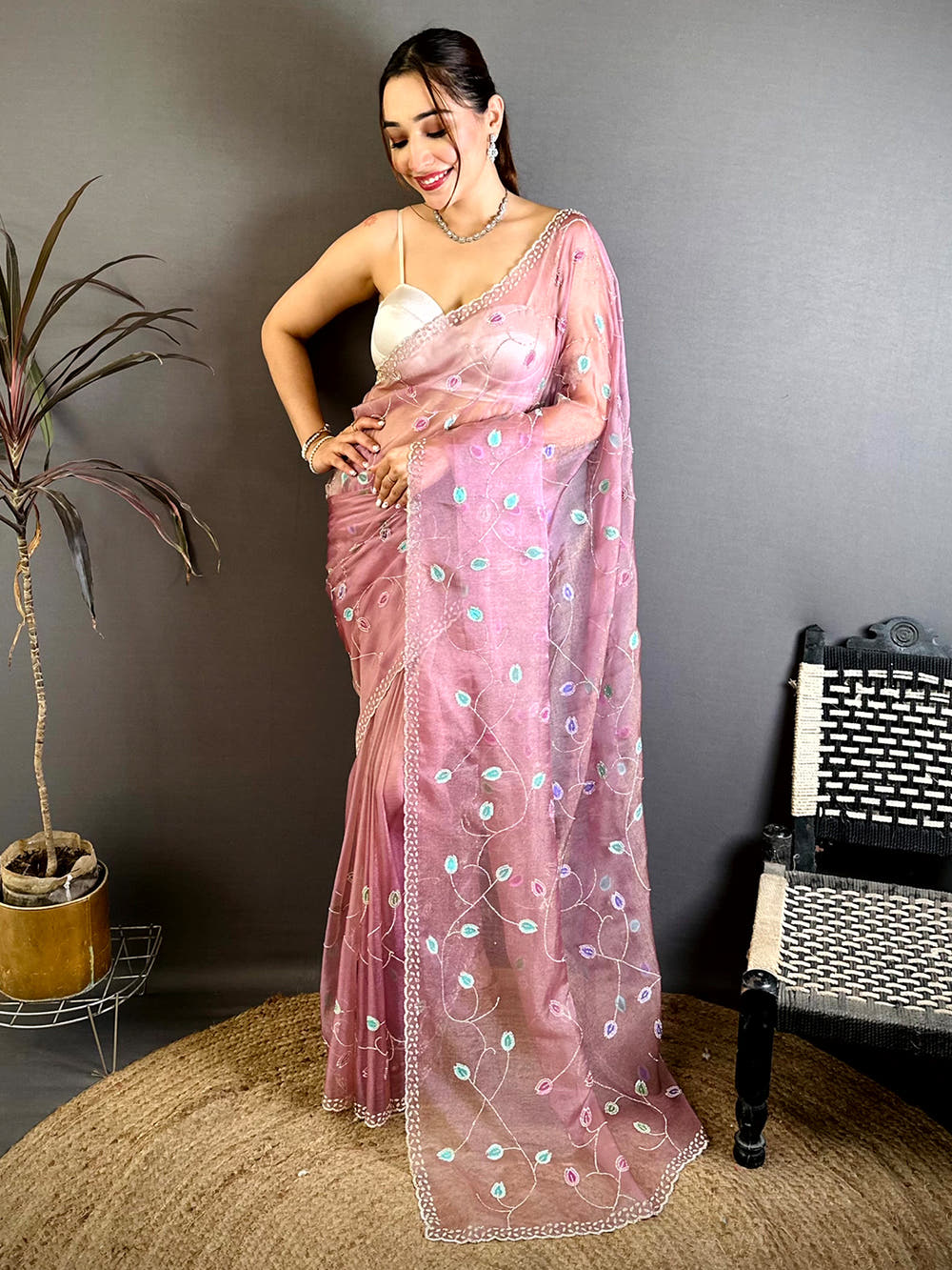 Elegant Zarkond Work Zari Tissue Saree – view 2
