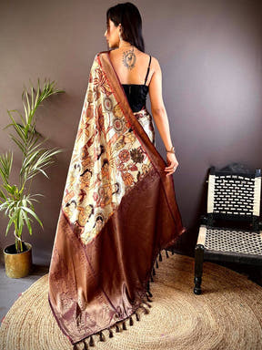 Regal Brown Soft Silk Saree With Pattu Zari Border

