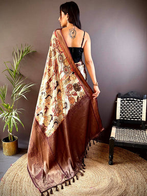Regal Brown Soft Silk Saree With Pattu Zari Border

