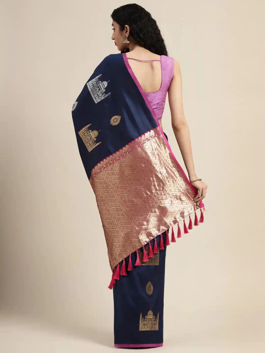 Trendy Dark Blue Banarasi Saree 