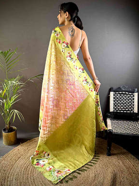 Lime Green Zari Zigzag Kota Doriya Saree