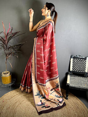 Classic Red Bold Ikkat Tussar Saree