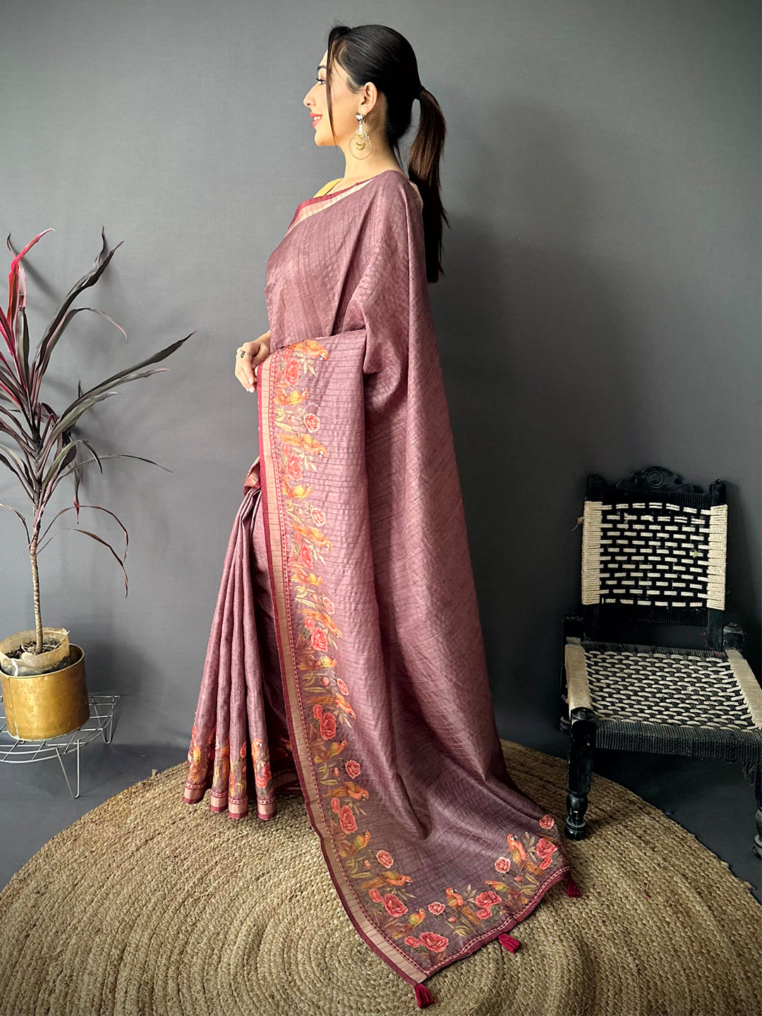 Dusty Purple Ghicha Munga Saree