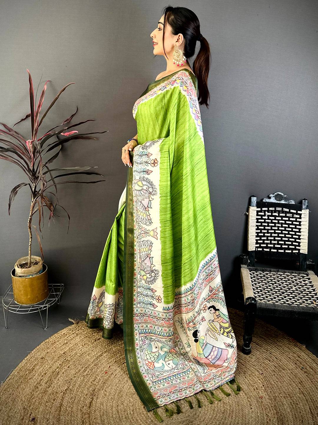 Opulent Madhubani Print Soft Silk Saree