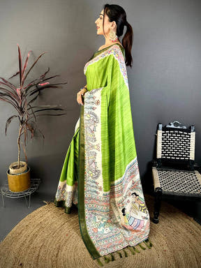 Opulent Madhubani Print Soft Silk Saree
