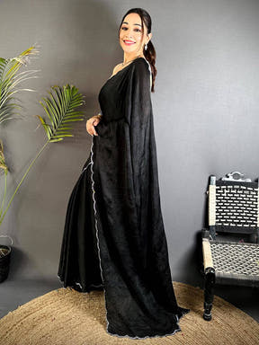 Black Stone Work Silk Crush Saree


