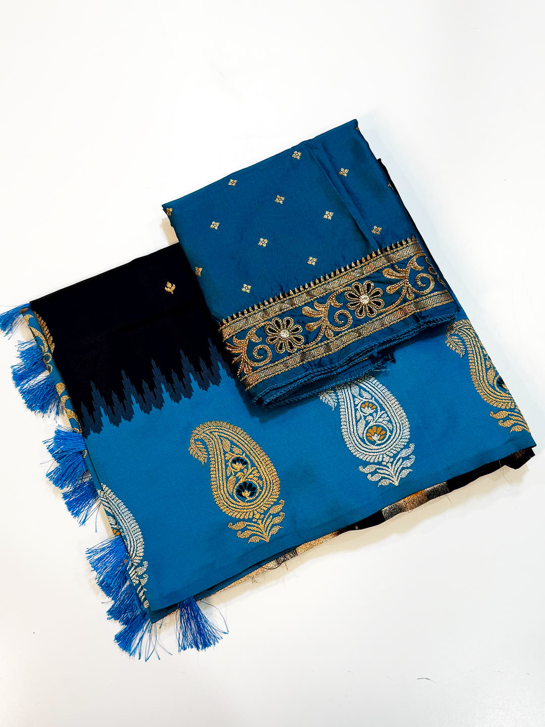 Black Mango Butti Soft Silk Saree With Maggam Blouse