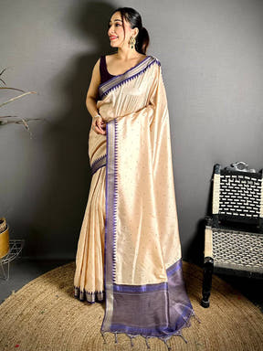 Soft Silk Polka Dot Gaji Lakda Patta Saree