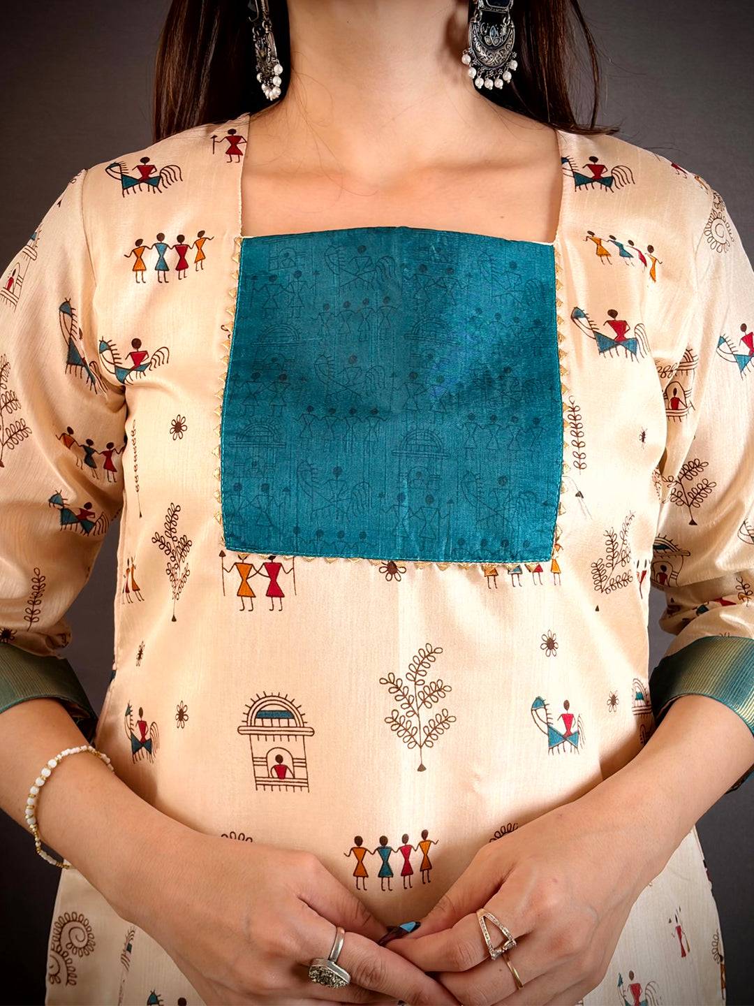 Classic Square Neck Dola Silk Kurti