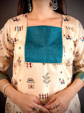 Classic Square Neck Dola Silk Kurti