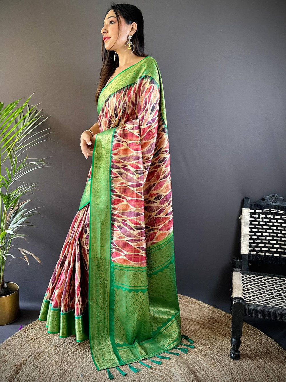 Green Kovai Rettapet Border Geometric Saree
