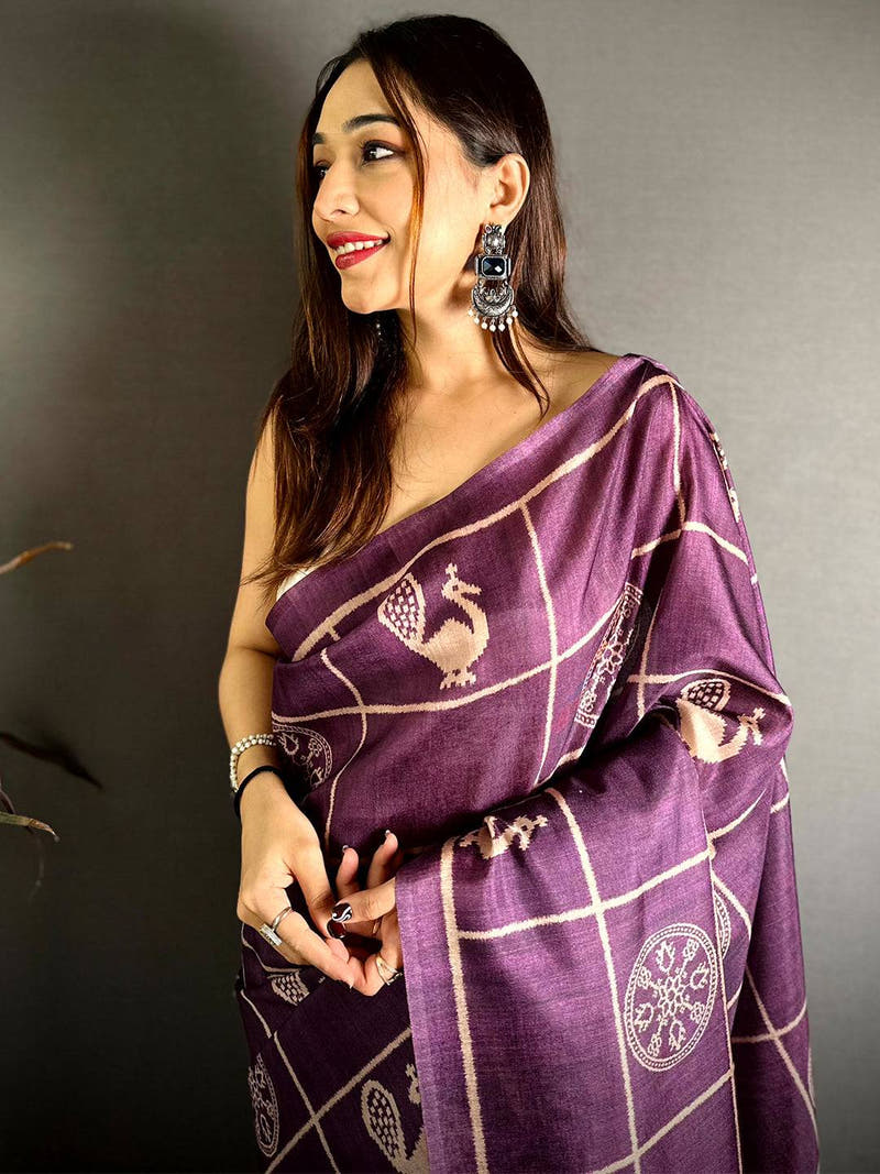 Classic Ikkat Motif Tussar Saree