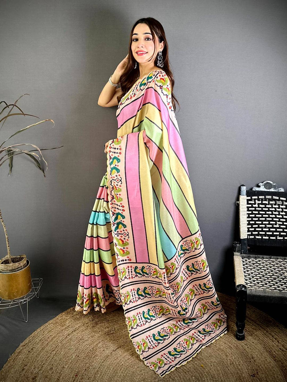 Tussar Patola Print Cutwork Border Saree