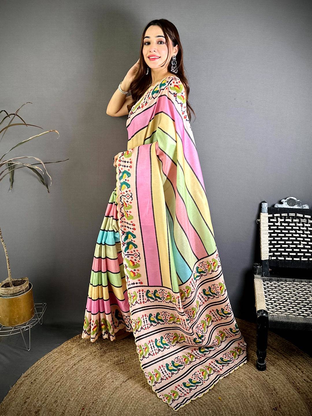 Tussar Patola Print Cutwork Border Saree
