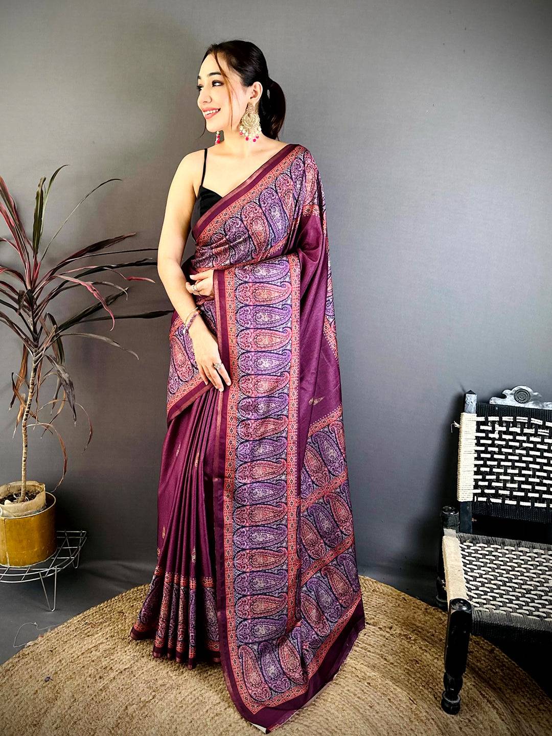 Royal Paisley Print Soft Zarna Silk Saree