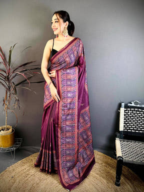 Royal Paisley Print Soft Zarna Silk Saree
