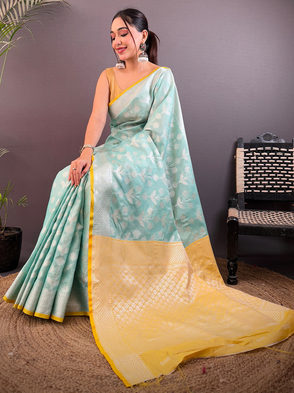Pastel Turquoise Kota Kora Meenakari Saree