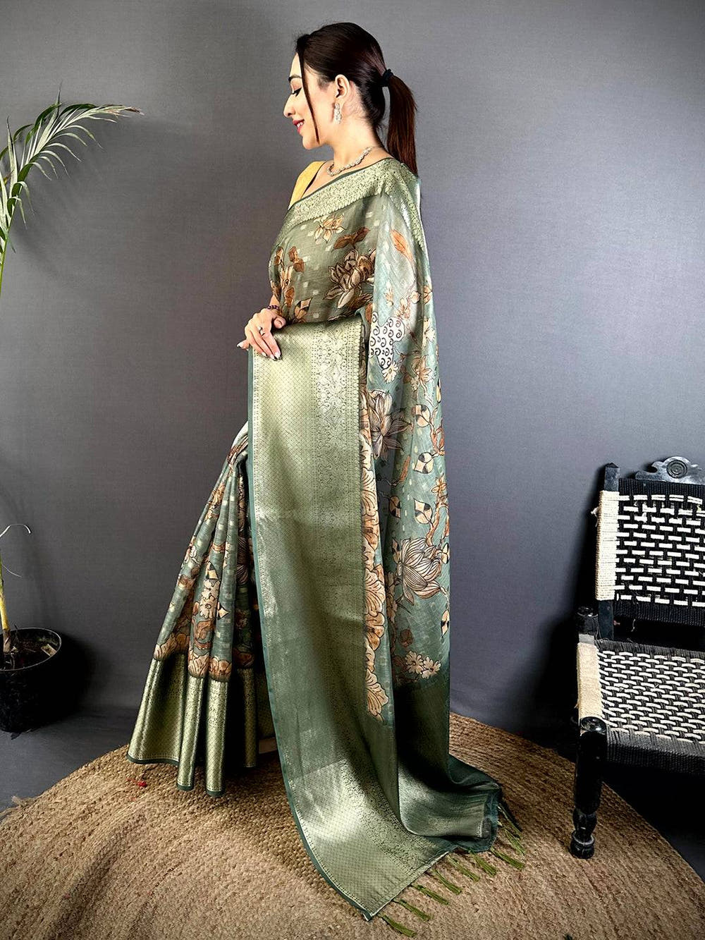 Royal Kota Doriya Kalamkari Printed Saree