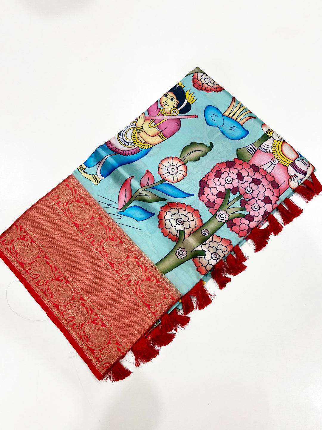Sea Green Banarasi Silk Kalamkari Saree


